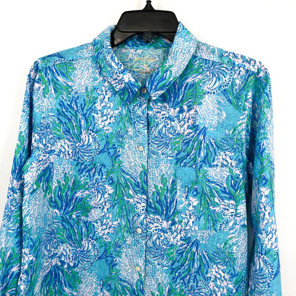 Lilly Pulitzer Sea View Swim Cover-Up M Blue Las Olas Aqua Strong Current NWT - Picture 5 of 12